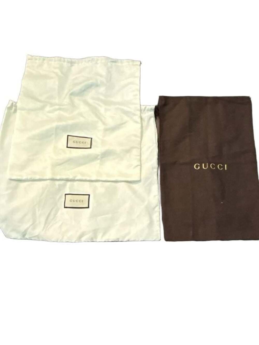 Gucci Dust Bags Set of 3 (Brown & White Silk Drawstring)
